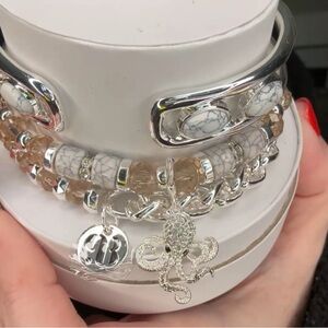 Bomb Party 2025 spring stack Silver and White Charm Bracelet Octopus